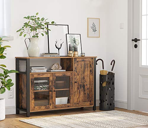 VASAGLE-Meuble-de-Rangement-Buffet-avec-Placard-3-Portes-pour-Salle--Manger-Salon-Cuisine-110-x-33-x-75-cm-Style-Industriel-Marron-Rustique-et-Noir-LSC096B01-0-0
