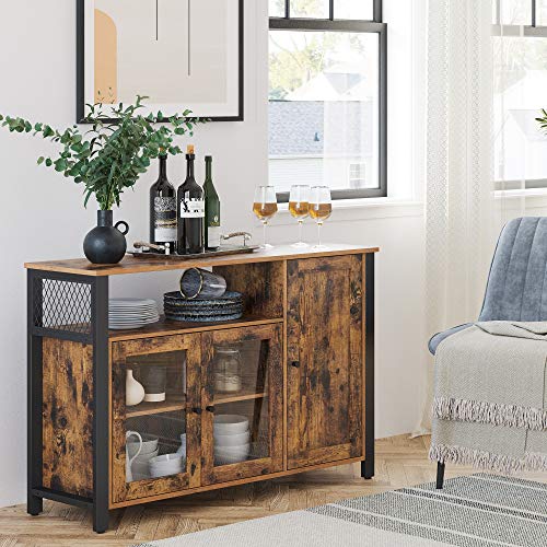 VASAGLE-Meuble-de-Rangement-Buffet-avec-Placard-3-Portes-pour-Salle--Manger-Salon-Cuisine-110-x-33-x-75-cm-Style-Industriel-Marron-Rustique-et-Noir-LSC096B01-0-1
