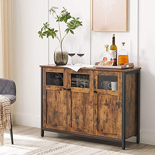 VASAGLE-Meuble-de-Rangement-Buffet-avec-Placard-3-Portes-pour-Salle--Manger-Salon-Cuisine-entre-Cadre-en-Acier-Style-Industriel-Marron-Rustique-et-Noir-LSC099B01-0-1