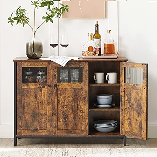 VASAGLE-Meuble-de-Rangement-Buffet-avec-Placard-3-Portes-pour-Salle--Manger-Salon-Cuisine-entre-Cadre-en-Acier-Style-Industriel-Marron-Rustique-et-Noir-LSC099B01-0-2
