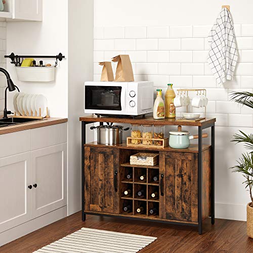 VASAGLE-Meuble-de-Rangement-Buffet-avec-Porte-Bouteilles-Placard-2-Portes-pour-Salle--Manger-Salon-Cuisine-100-x-35-x-814-cm-Style-Industriel-Marron-Rustique-et-Noir-LSC094B01-0-0