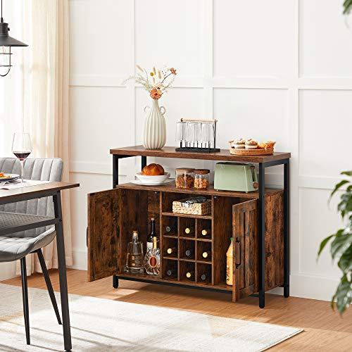 VASAGLE-Meuble-de-Rangement-Buffet-avec-Porte-Bouteilles-Placard-2-Portes-pour-Salle--Manger-Salon-Cuisine-100-x-35-x-814-cm-Style-Industriel-Marron-Rustique-et-Noir-LSC094B01-0-1