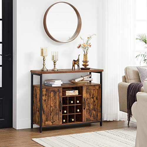 VASAGLE-Meuble-de-Rangement-Buffet-avec-Porte-Bouteilles-Placard-2-Portes-pour-Salle--Manger-Salon-Cuisine-100-x-35-x-814-cm-Style-Industriel-Marron-Rustique-et-Noir-LSC094B01-0-2