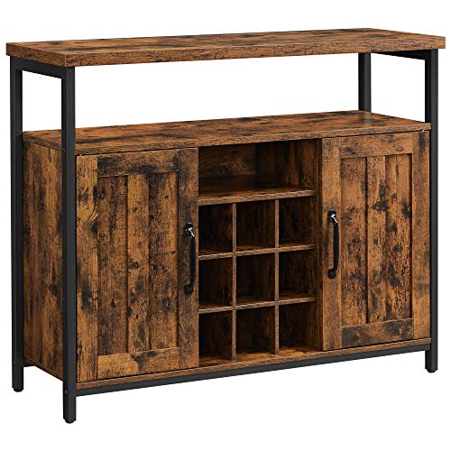VASAGLE-Meuble-de-Rangement-Buffet-avec-Porte-Bouteilles-Placard-2-Portes-pour-Salle--Manger-Salon-Cuisine-100-x-35-x-814-cm-Style-Industriel-Marron-Rustique-et-Noir-LSC094B01-0