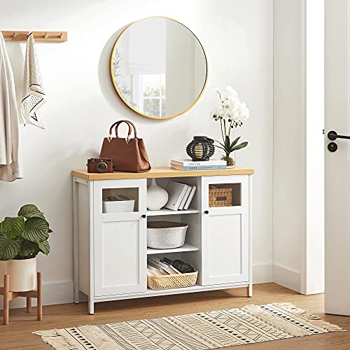 VASAGLE-Meuble-de-Rangement-Placard-de-Cuisine-Buffet-avec-Portes-tagres-vitres-en-Verre-100-x-30-x-765-cm-pour-Salon-Salle--Manger-Couloir-Bureau-Blanc-et-Couleur-Boise-LSC104W01-0-1