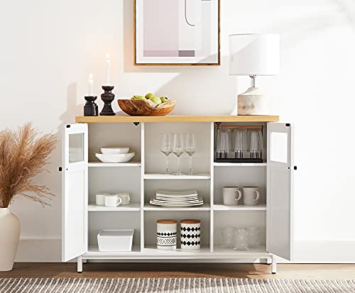 VASAGLE-Meuble-de-Rangement-Placard-de-Cuisine-Buffet-avec-Portes-tagres-vitres-en-Verre-100-x-30-x-765-cm-pour-Salon-Salle--Manger-Couloir-Bureau-Blanc-et-Couleur-Boise-LSC104W01-0-2