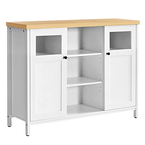 VASAGLE-Meuble-de-Rangement-Placard-de-Cuisine-Buffet-avec-Portes-tagres-vitres-en-Verre-100-x-30-x-765-cm-pour-Salon-Salle--Manger-Couloir-Bureau-Blanc-et-Couleur-Boise-LSC104W01-0