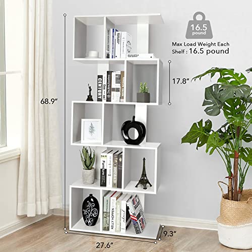 Bibliothque-en-forme-de-S-avec-tagre-5-niveaux-de-rangement-Armoire-autoportante-pour-salon-chambre--coucher-bureau-175-x-70-x-235-cm-0-0