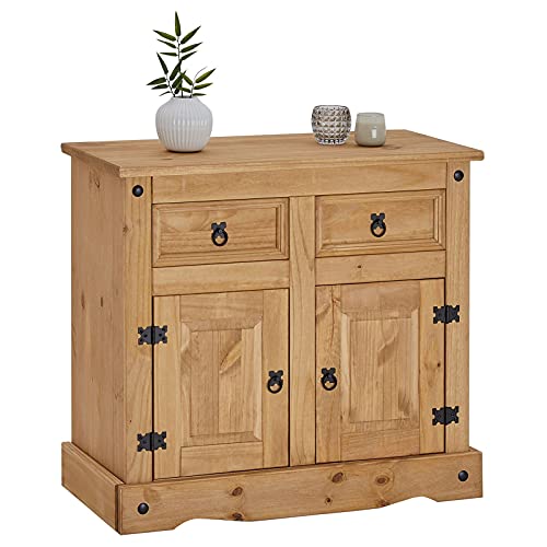 IDIMEX-Buffet-Salsa-Commode-bahut-vaisselier-en-Bois-Style-Mexicain-avec-2-Portes-battantes-et-2-tiroirs-en-pin-Massif-Finition-teintecire-0