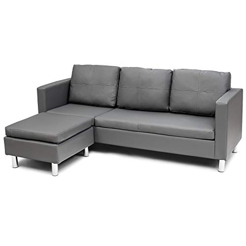 COSTWAY-Canap-dangle-Convertible-3-Places-Canap-en-L-avec-Mridienne-Rversible-en-Cuir-PU-et-Bois-Gris-188x62x60CM-pour-SalonAppartementSjour-0