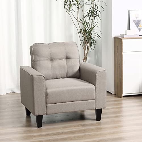 HOMCOM-Fauteuil-de-Salon-Design-Contemporain-Dossier-capitonn-Larges-accoudoirs-Droits-pitement-Bois-hva-Noir-revtement-Aspect-Lin-Beige-0-0