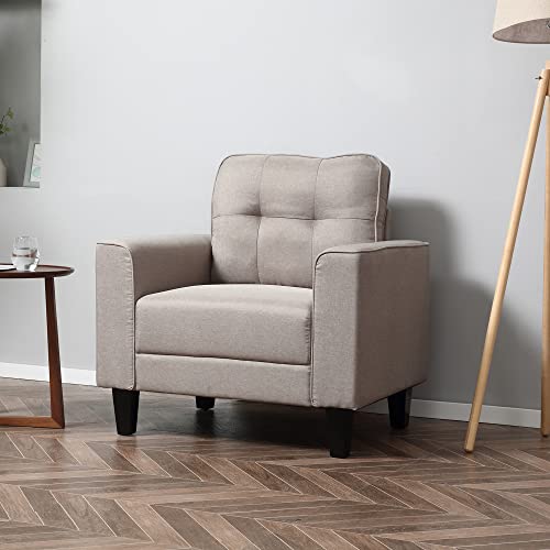 HOMCOM-Fauteuil-de-Salon-Design-Contemporain-Dossier-capitonn-Larges-accoudoirs-Droits-pitement-Bois-hva-Noir-revtement-Aspect-Lin-Beige-0-2