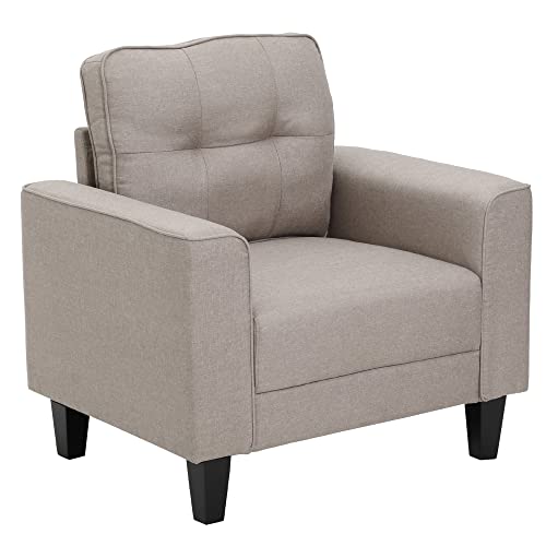 HOMCOM-Fauteuil-de-Salon-Design-Contemporain-Dossier-capitonn-Larges-accoudoirs-Droits-pitement-Bois-hva-Noir-revtement-Aspect-Lin-Beige-0
