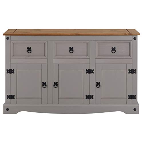 IDIMEX-Buffet-Ramon-Commode-bahut-vaisselier-en-pin-Massif-Gris-et-Brun-avec-3-tiroirs-et-3-Portes-Meuble-de-Rangement-Style-Mexicain-en-Bois-dim-125-x-76-x-40-cm-0-1
