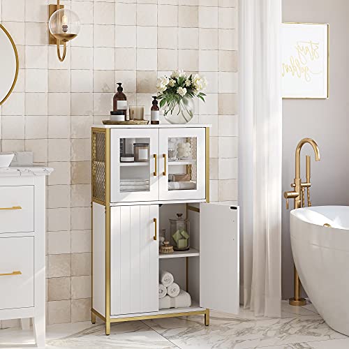 VASAGLE-Meuble-de-Rangement-Buffet-Placard-Armoire-tagres-Rglable-Meuble-de-Salle-de-Bain-Cadre-en-Acier-pour-Salon-Cuisine-Style-Moderne-Blanc-et-Dor-LSC260G10-0-1