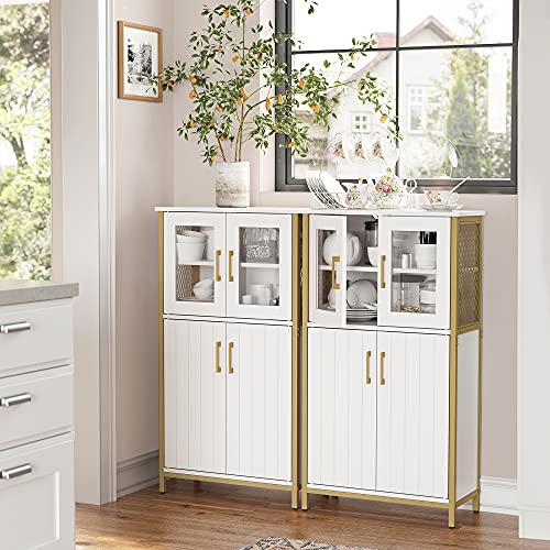 VASAGLE-Meuble-de-Rangement-Buffet-Placard-Armoire-tagres-Rglable-Meuble-de-Salle-de-Bain-Cadre-en-Acier-pour-Salon-Cuisine-Style-Moderne-Blanc-et-Dor-LSC260G10-0-2