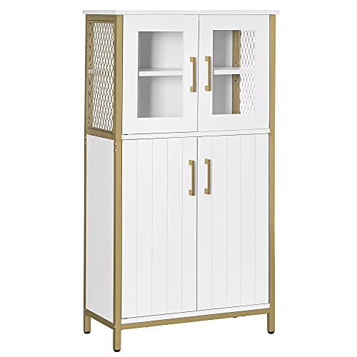 VASAGLE-Meuble-de-Rangement-Buffet-Placard-Armoire-tagres-Rglable-Meuble-de-Salle-de-Bain-Cadre-en-Acier-pour-Salon-Cuisine-Style-Moderne-Blanc-et-Dor-LSC260G10-0