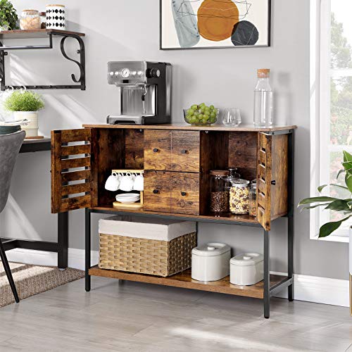VASAGLE-Meuble-de-rangement-Buffet-avec-2-tiroirs-2-placards-tagre-pour-salle--manger-salon-cuisine-100-x-35-x-845-cm-style-industriel-Marron-Rustique-et-Noir-LSC082B01-0-0