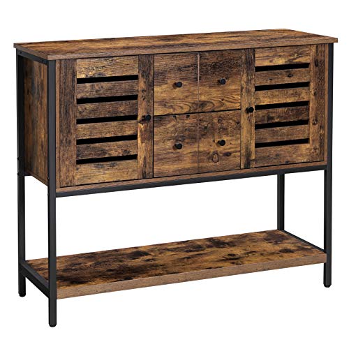 VASAGLE-Meuble-de-rangement-Buffet-avec-2-tiroirs-2-placards-tagre-pour-salle--manger-salon-cuisine-100-x-35-x-845-cm-style-industriel-Marron-Rustique-et-Noir-LSC082B01-0