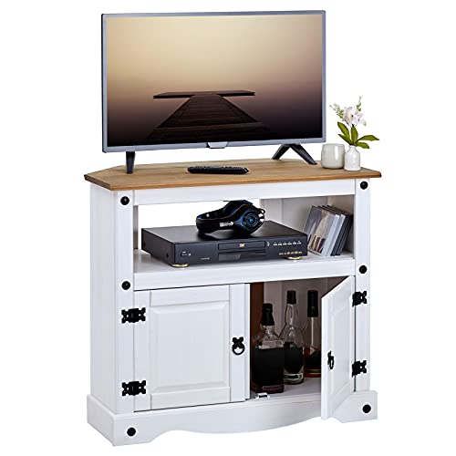 IDIMEX-Meuble-TV-Campo-Banc-tlvision-en-pin-Massif-Blanc-et-Brun-avec-2-Portes-et-1-Niche-Meuble-de-Rangement-Style-Mexicain-en-Bois-dim-85-x-78-x-43-cm-0-2