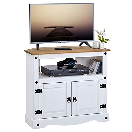 IDIMEX-Meuble-TV-Campo-Banc-tlvision-en-pin-Massif-Blanc-et-Brun-avec-2-Portes-et-1-Niche-Meuble-de-Rangement-Style-Mexicain-en-Bois-dim-85-x-78-x-43-cm-0