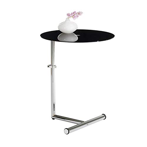 Table-dappoint-Leonie-Bout-de-canap-Rond-Table--caf-Table-Basse-avec-Hauteur-rglable-Structure-en-mtal-chrom-et-Plateau-en-Verre-tremp-Noir-0