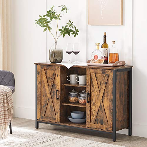 VASAGLE-Buffet-Meuble-de-Rangement-avec-placards-et-tagres-Portes-faon-Grange-pour-Salle--Manger-Cuisine-Salon-Couloir-Style-Industriel-Marron-Rustique-et-Noir-LSC098B01-0-0