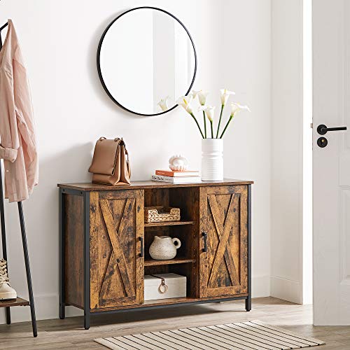 VASAGLE-Buffet-Meuble-de-Rangement-avec-placards-et-tagres-Portes-faon-Grange-pour-Salle--Manger-Cuisine-Salon-Couloir-Style-Industriel-Marron-Rustique-et-Noir-LSC098B01-0-2