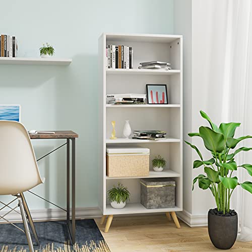 WOLTU-Bibliothque-Ouverte-Meuble-de-Rangement-tagre--Livres-pour-Salon-Bureau-tagre-de-Rangement-avec-Pieds-en-Bois-et-5-Compartiments-Blanc-60x24x144cm-SK022ws-0-0