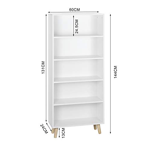 WOLTU-Bibliothque-Ouverte-Meuble-de-Rangement-tagre--Livres-pour-Salon-Bureau-tagre-de-Rangement-avec-Pieds-en-Bois-et-5-Compartiments-Blanc-60x24x144cm-SK022ws-0-1