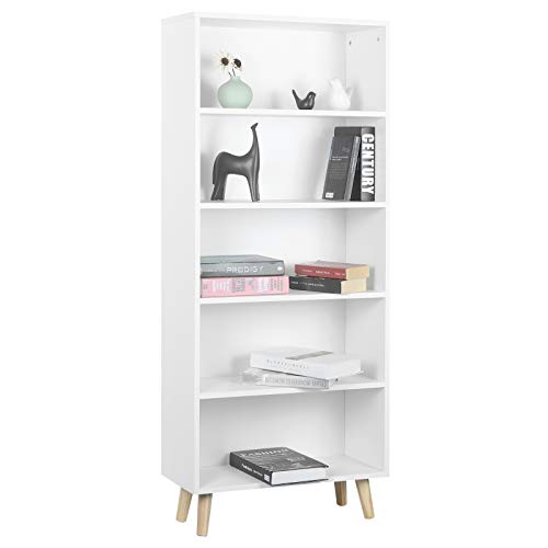 WOLTU-Bibliothque-Ouverte-Meuble-de-Rangement-tagre--Livres-pour-Salon-Bureau-tagre-de-Rangement-avec-Pieds-en-Bois-et-5-Compartiments-Blanc-60x24x144cm-SK022ws-0-2