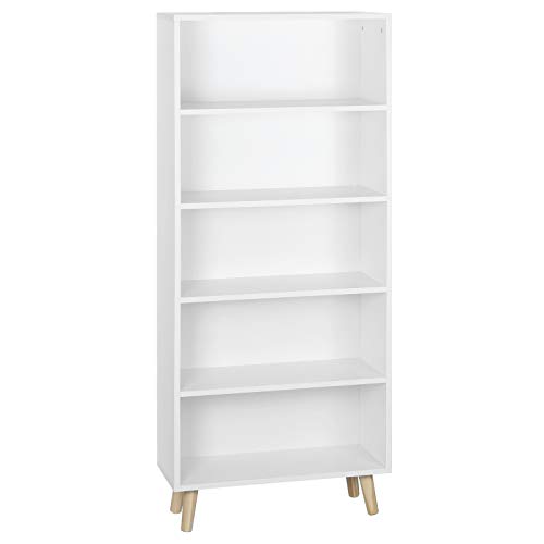 WOLTU-Bibliothque-Ouverte-Meuble-de-Rangement-tagre--Livres-pour-Salon-Bureau-tagre-de-Rangement-avec-Pieds-en-Bois-et-5-Compartiments-Blanc-60x24x144cm-SK022ws-0