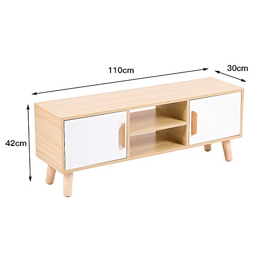 Willonin-Meuble-TV-Bas-Banc-TV-en-Bois-avec-2-Portes-et-tagres-Meuble-TV-Bas-avec-Double-Portes-Coulissantes-110-30-42cm-0-0