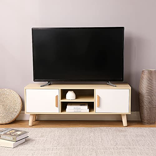 Willonin-Meuble-TV-Bas-Banc-TV-en-Bois-avec-2-Portes-et-tagres-Meuble-TV-Bas-avec-Double-Portes-Coulissantes-110-30-42cm-0-1