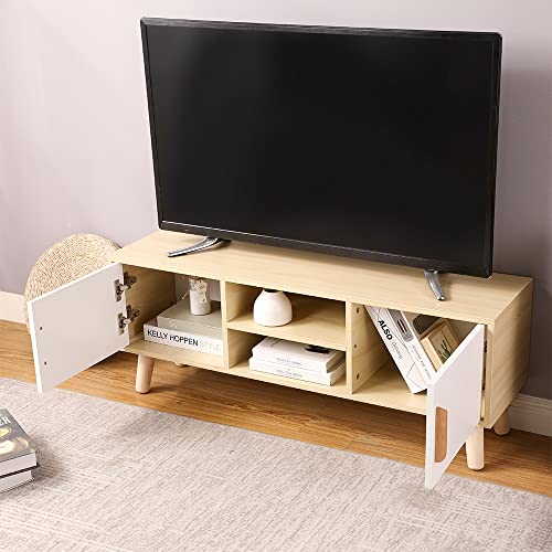 Willonin-Meuble-TV-Bas-Banc-TV-en-Bois-avec-2-Portes-et-tagres-Meuble-TV-Bas-avec-Double-Portes-Coulissantes-110-30-42cm-0-2