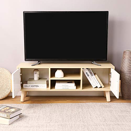 Willonin-Meuble-TV-Bas-Banc-TV-en-Bois-avec-2-Portes-et-tagres-Meuble-TV-Bas-avec-Double-Portes-Coulissantes-110-30-42cm-0