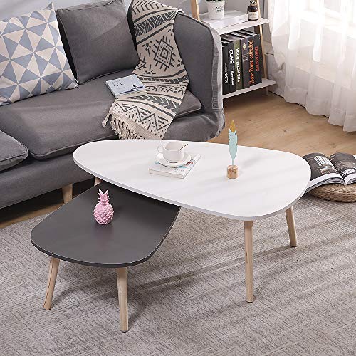 Willonin-Table-Basse-Ovale-Table-Basse-Ovale-avec-Pieds-en-Bois-Massif-Ensemble-2-Pices-Table-Basse-Style-Scandinave-98-60-40cm-88-48-34cm-0-1