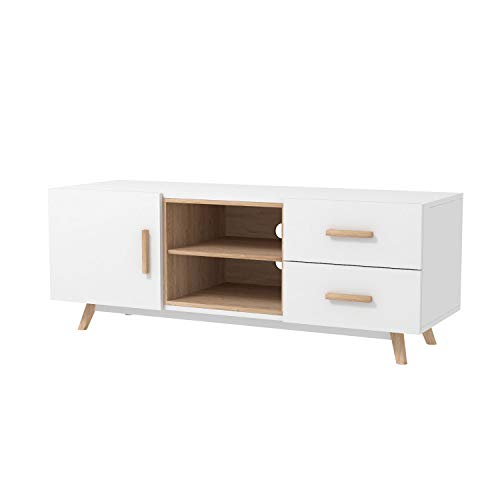 Happy-Garden-Meuble-TV-Ross-Meuble-Bas-Style-scandinave-pour-tlvision-et-Console-de-Jeux-Meuble-avec-armoires-tiroirs-et-tagres-0