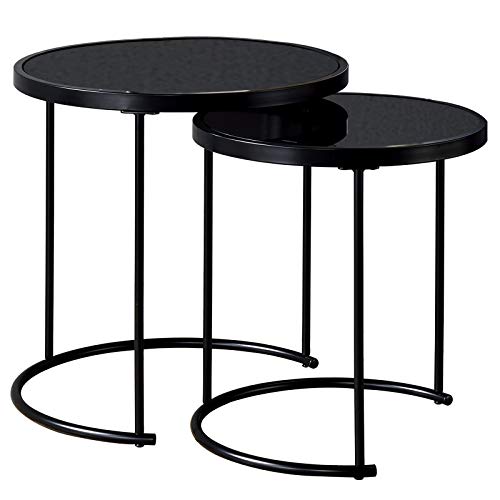 IDIMEX-Lot-de-2-Tables-dappoint-LEYRE-Tables-Basses-de-Salon-gigognes-Tables--caf-Bouts-de-canap-Design-Industriel-Plateau-Rond-en-Verre-tremp-Cadre-en-mtal-0-1