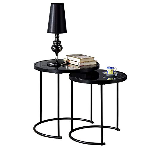 IDIMEX-Lot-de-2-Tables-dappoint-LEYRE-Tables-Basses-de-Salon-gigognes-Tables--caf-Bouts-de-canap-Design-Industriel-Plateau-Rond-en-Verre-tremp-Cadre-en-mtal-0