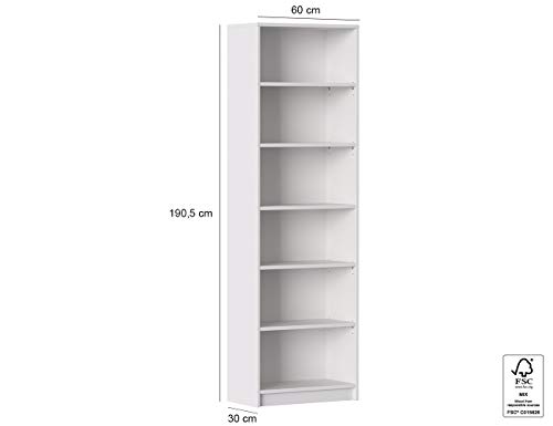 Iconic-Home-MIK-Bibliothque-avec-6-tagres-rglables-Panneau-de-particules-Blanc-60-x-30xh1905-cm-0-1