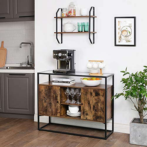 VASAGLE-Buffet-Meuble-de-Rangement-Placard-Dessus-en-Verre-tremp-Compartiments-Ouverts-pour-Salon-Couloir-Cadre-en-Acier-Stable-Style-Industriel-Marron-Rustique-et-Noir-LSC014B01-0-2
