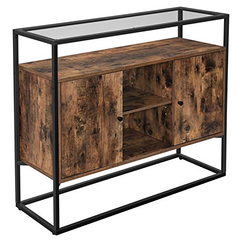 VASAGLE-Buffet-Meuble-de-Rangement-Placard-Dessus-en-Verre-tremp-Compartiments-Ouverts-pour-Salon-Couloir-Cadre-en-Acier-Stable-Style-Industriel-Marron-Rustique-et-Noir-LSC014B01-0