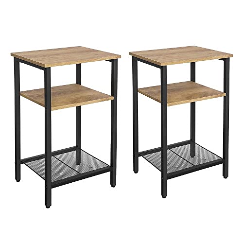 VASAGLE-Lot-de-2-Tables-dappoint-Tables-de-Chevet-Bouts-de-canap-3-Niveaux-Structure-en-Acier-Robuste-pour-Salon-Chambre-Montage-Simple-Marron-Miel-et-Noir-LET201B15-0