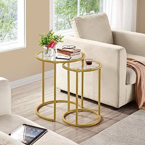 Yaheetech-Tables-Basses-Gigognes-Lot-de-2-Tables-de-Salon-Rondes-Bouts-de-canap-Table-dappoint-en-Verre-Tremp-Design-Moderne-en-Mtal-Dor-pour-Salon-Balcon-Chambre-495-x-495-x-59-cm-0-2