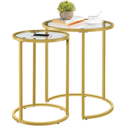 Yaheetech-Tables-Basses-Gigognes-Lot-de-2-Tables-de-Salon-Rondes-Bouts-de-canap-Table-dappoint-en-Verre-Tremp-Design-Moderne-en-Mtal-Dor-pour-Salon-Balcon-Chambre-495-x-495-x-59-cm-0