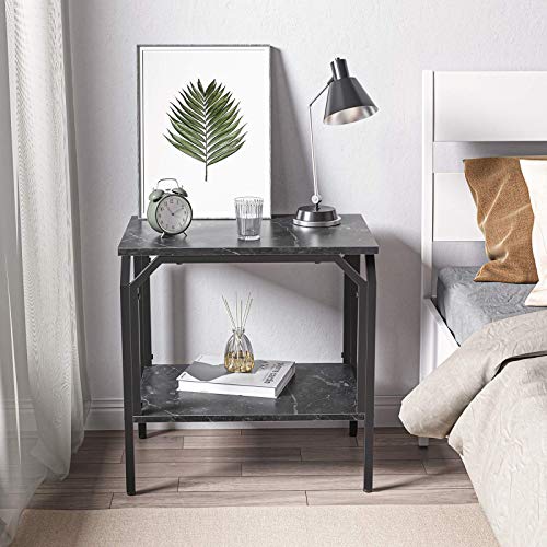 Cubiker-Table-dappoint-Bois-Bouts-de-Canap-avec-2-Etagres-Rangements-Tables-de-Chevet-Rustique-Vintage-Table-de-Nuit-pour-Salon-Chambre-Bureau-Couloir-Cadre-Mtal-NoirPlanches-Bois-Marbrure-0-0