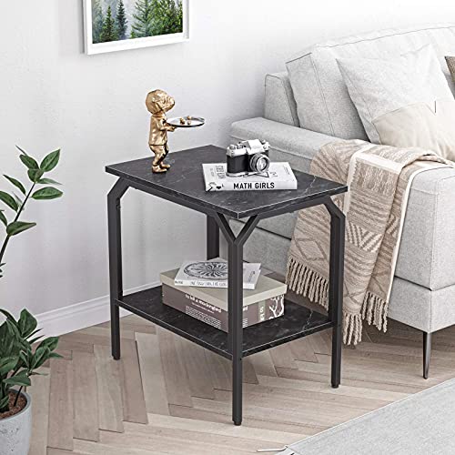 Cubiker-Table-dappoint-Bois-Bouts-de-Canap-avec-2-Etagres-Rangements-Tables-de-Chevet-Rustique-Vintage-Table-de-Nuit-pour-Salon-Chambre-Bureau-Couloir-Cadre-Mtal-NoirPlanches-Bois-Marbrure-0-1