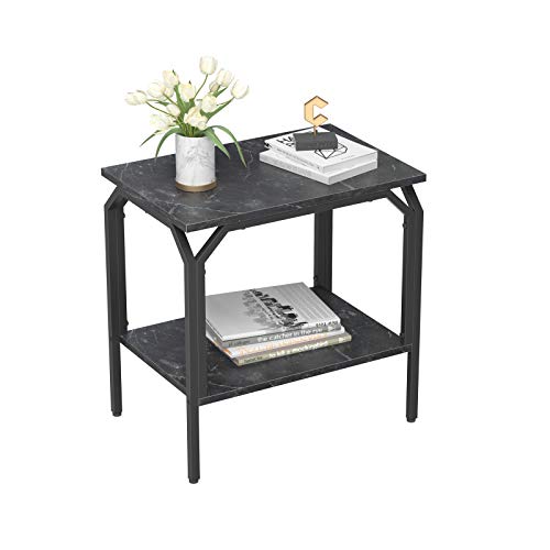 Cubiker-Table-dappoint-Bois-Bouts-de-Canap-avec-2-Etagres-Rangements-Tables-de-Chevet-Rustique-Vintage-Table-de-Nuit-pour-Salon-Chambre-Bureau-Couloir-Cadre-Mtal-NoirPlanches-Bois-Marbrure-0