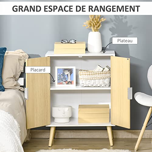 HOMCOM-Buffet-meuble-de-rangement-design-scandinave-2-portes-avec-tagre-dim-60L-x-40l-x-80H-cm-MDF-panneaux-particules-blanc-portes-motif-graphique-aspect-bois-clair-0-2